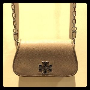 Tory Burch Patent Taupe Leather Cross Body Bag